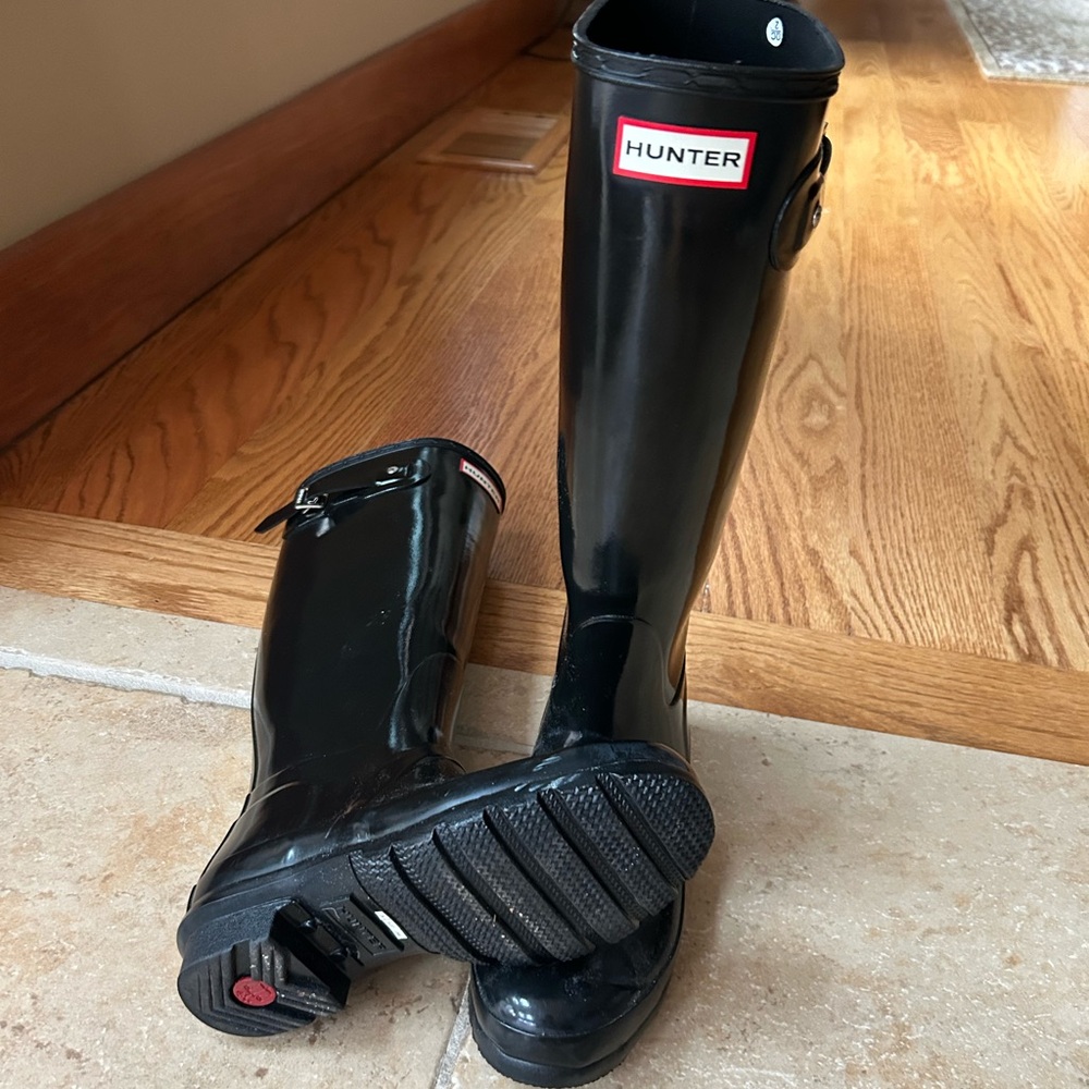 Hunter Glossy Black Tall Boots
